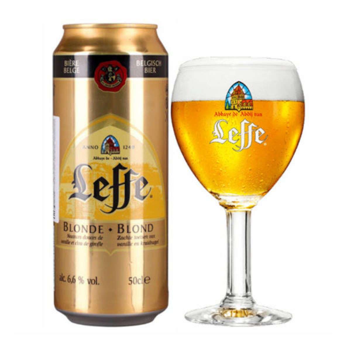 Bia Leffe vàng Blond 6,6% Bỉ-lon 500ml